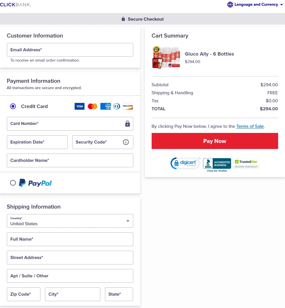 GlucoAlly order page